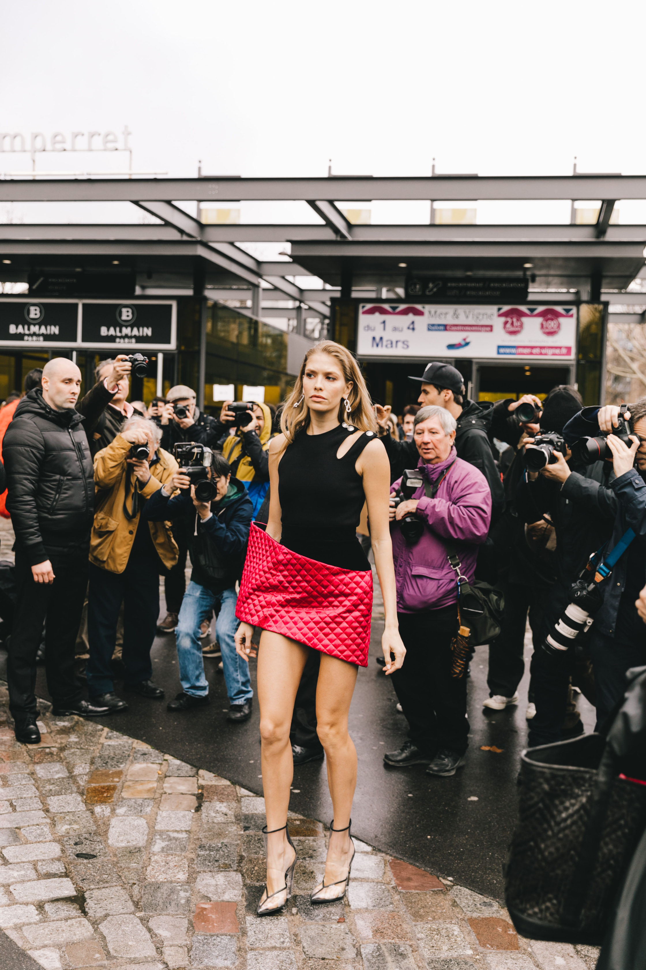 Lena Perminova at Balmain show during Paris Fashion Week