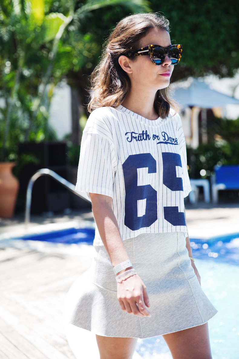 Grey_Skirt-Baseball_Top-Sandals_Black-Karen_Walker_Sunglasses-Street_Style-Beach-Summer-2