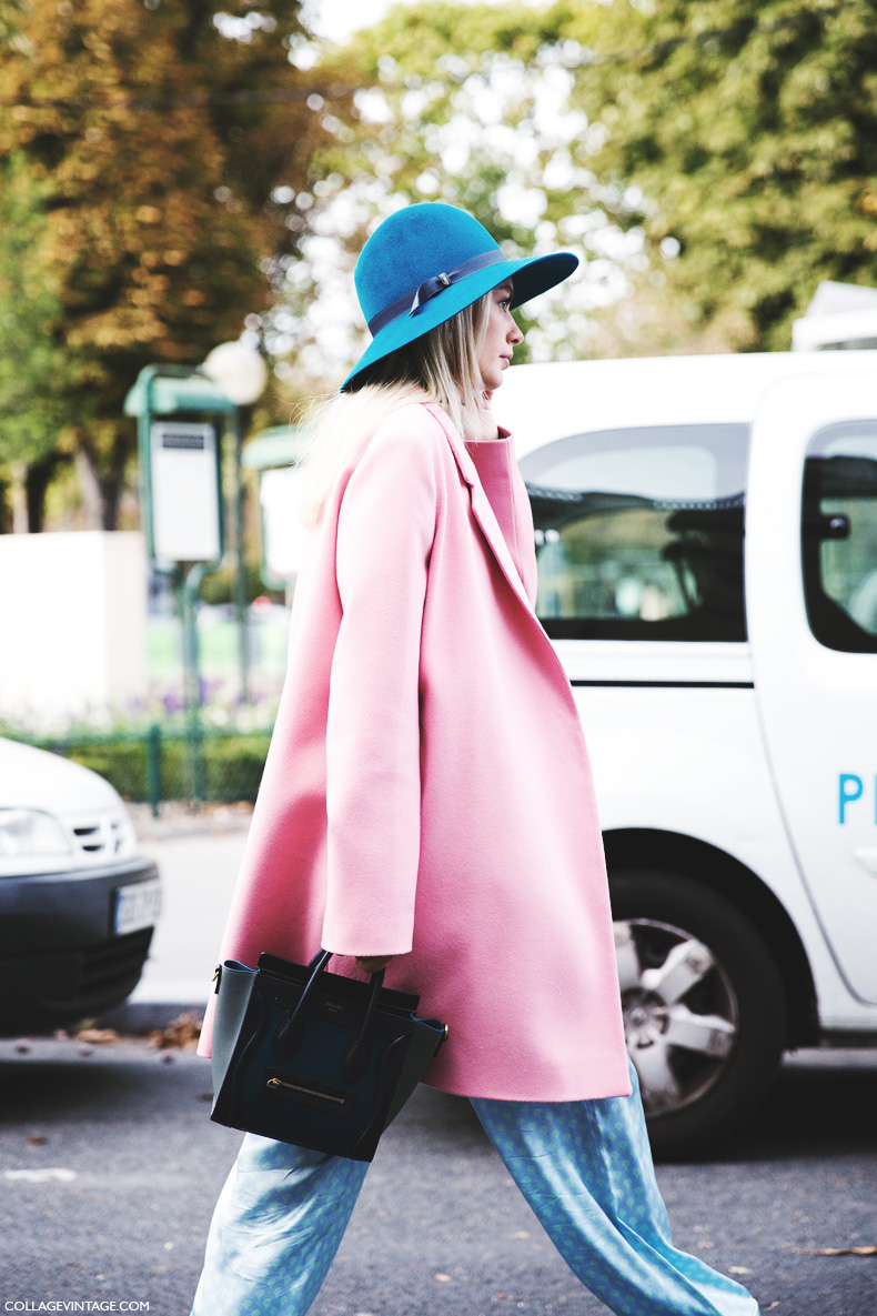 Paris_Fashion_Week_Spring_Summer_15-PFW-Street_Style-Pink_Coat-Hat-Celine_Bag-