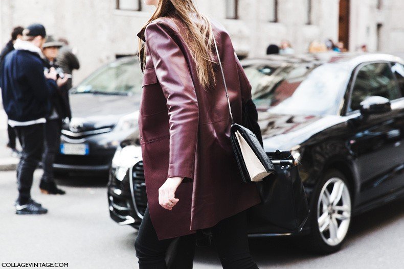 Milan_Fashion_Week-Fall_Winter_2015-Street_Style-MFW-Burgundy_Leather_Coat-