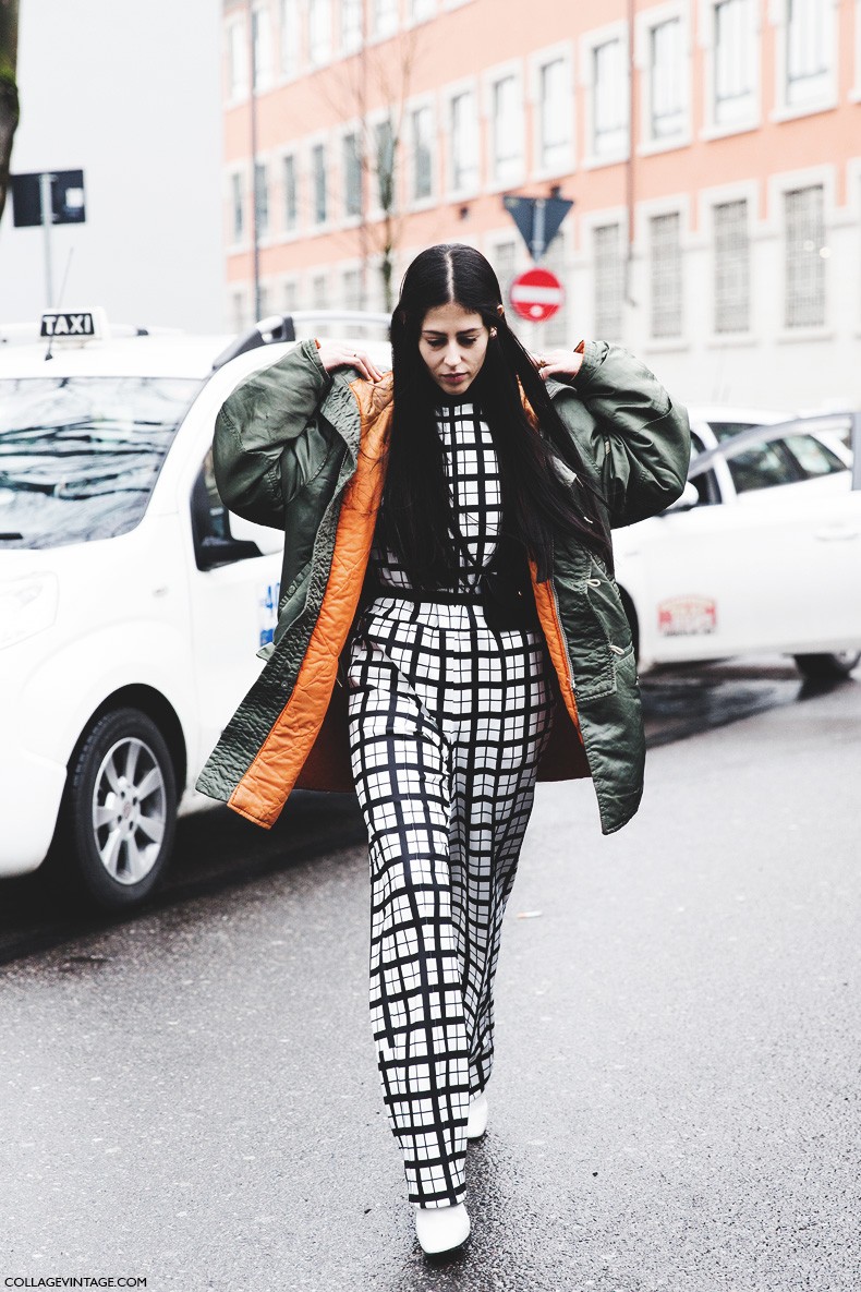 Milan_Fashion_Week-Fall_Winter_2015-Street_Style-MFW-Gilda_Ambrosio-Checked_Suite-Parka-