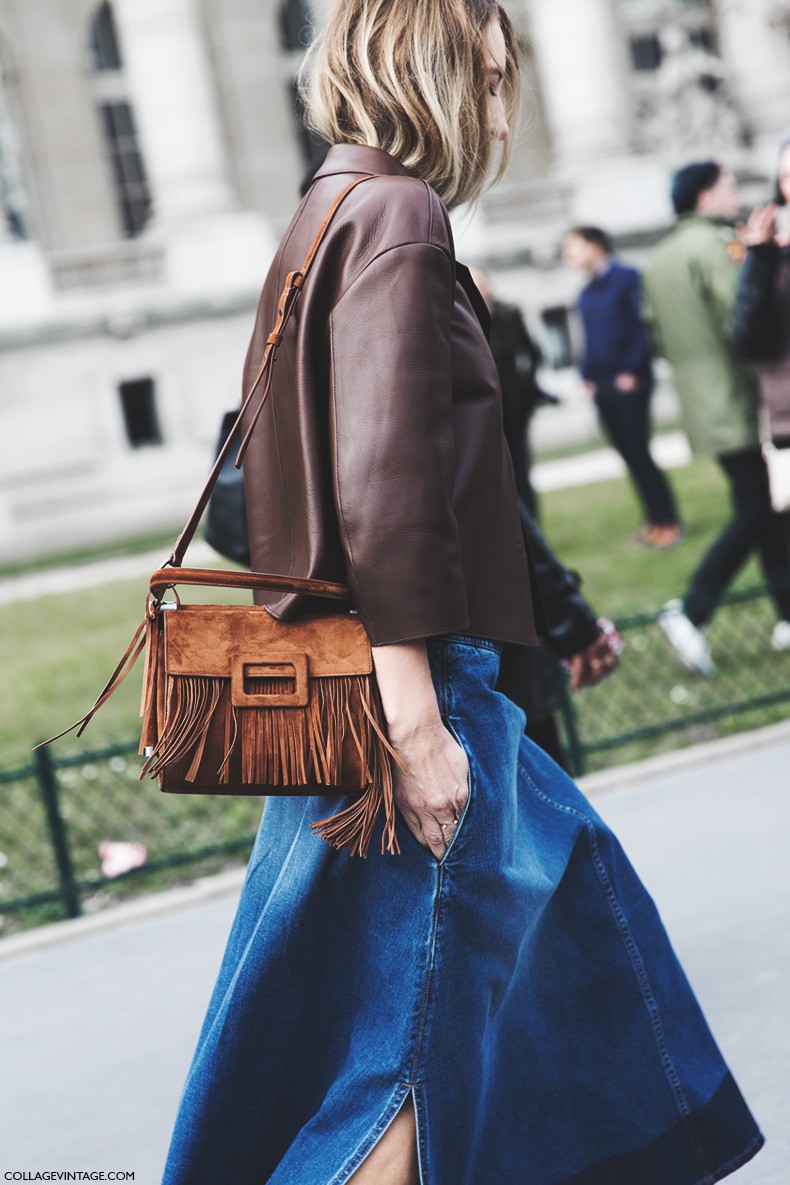 Paris_Fashion_Week-Fall_Winter_2015-Street_Style-PFW-Denim_Culottes-Leather_Jacket-Fringed_Bag-