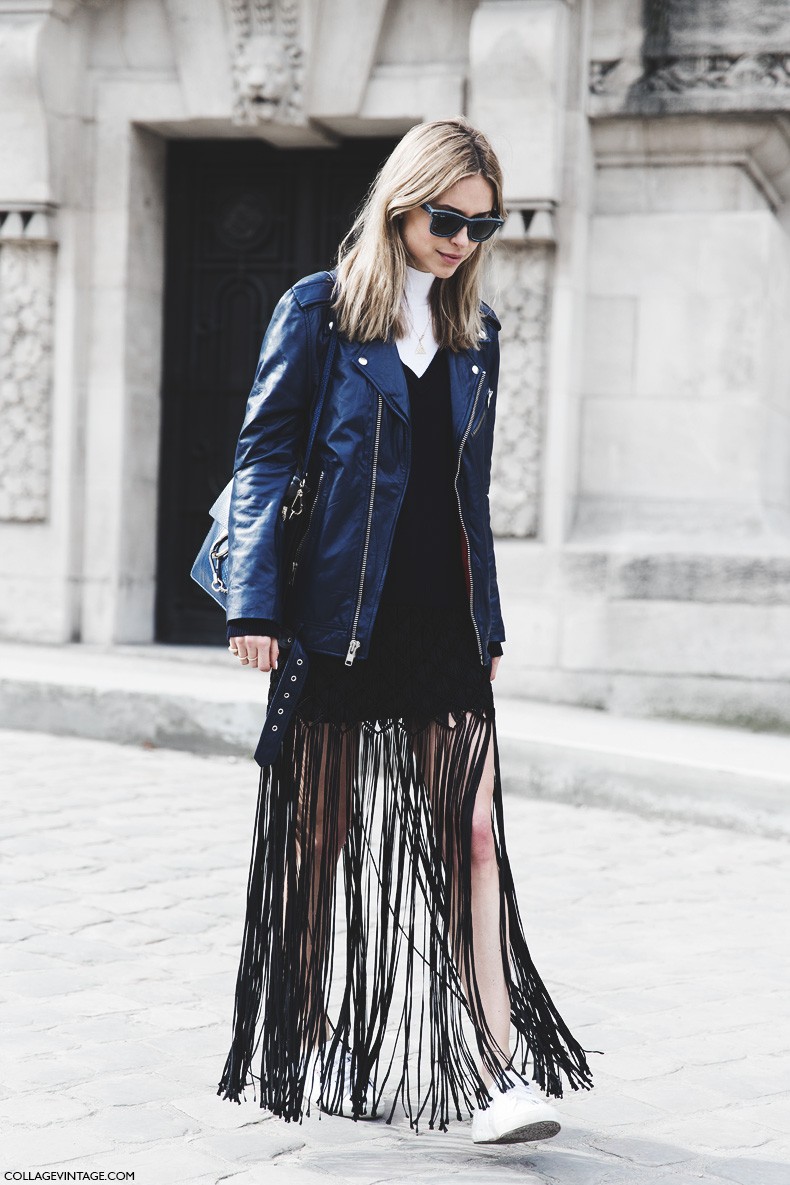 Paris_Fashion_Week-Fall_Winter_2015-Street_Style-PFW-Pernille-Leather_Jacket-Fringed_Skirt-Sneakers-Chloe_Bag-