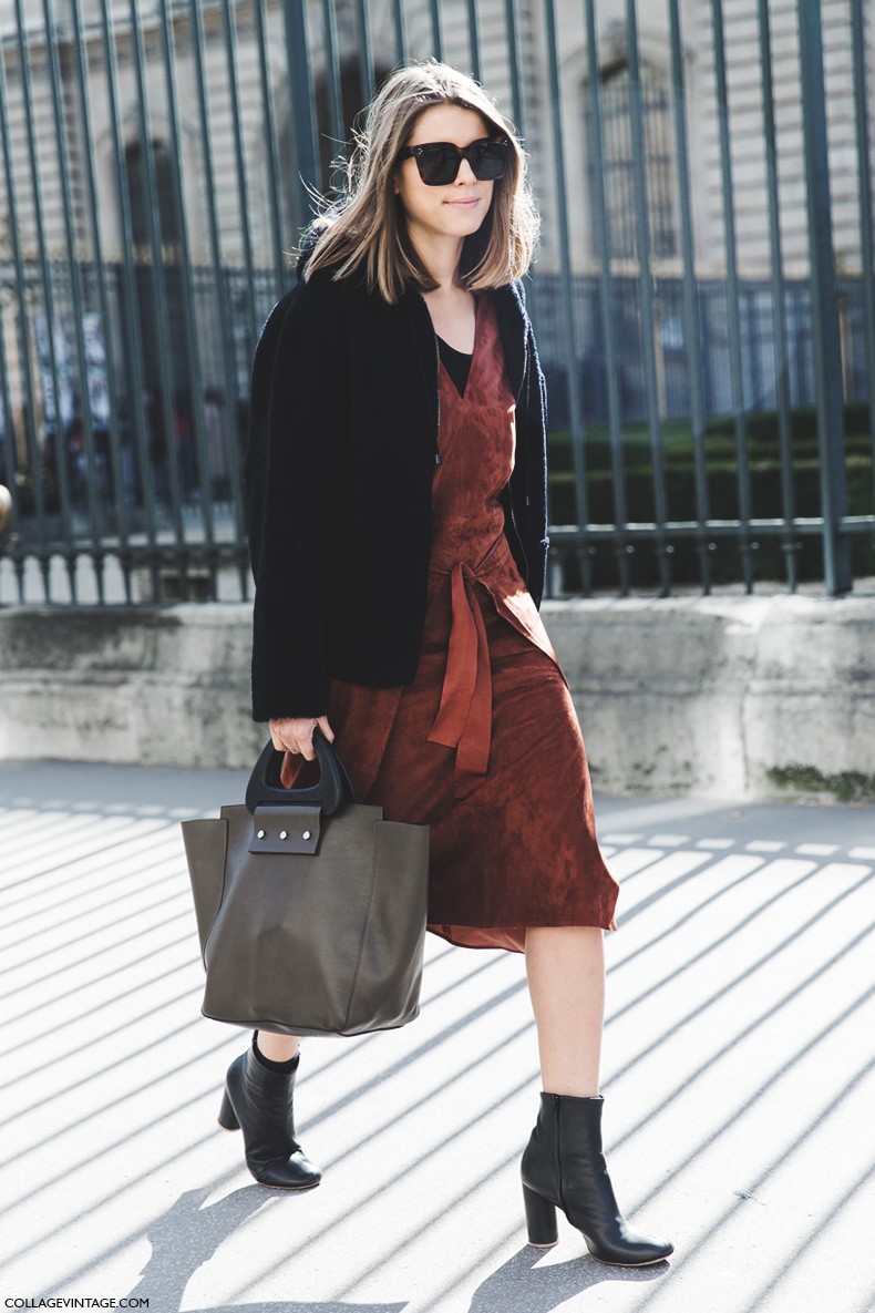 Paris_Fashion_Week-Fall_Winter_2015-Street_Style-PFW-Suede_Dress-1