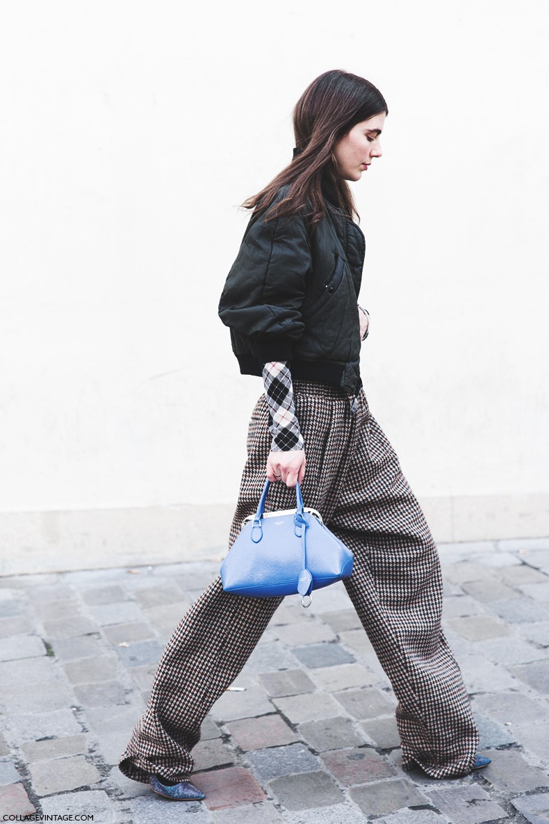 Paris_Fashion_Week-Fall_Winter_2015-Street_Style-PFW-Ursina_Gisy-Tartan_Trousers-Bomber-