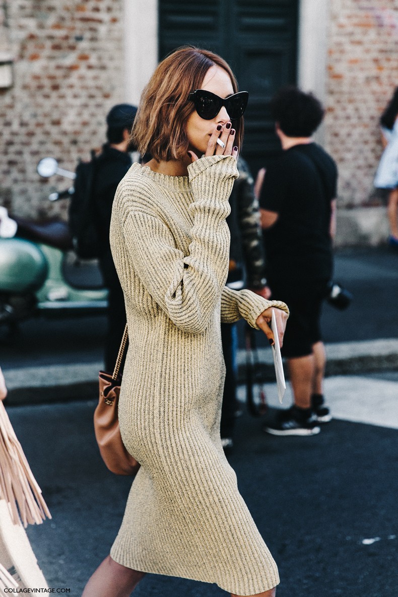 MFW-Milan_Fashion_Week-Spring_Summer_2016-Street_Style-Say_Cheese-Candela_Novembre-Knitted_Dress-Golden_Shoes-2