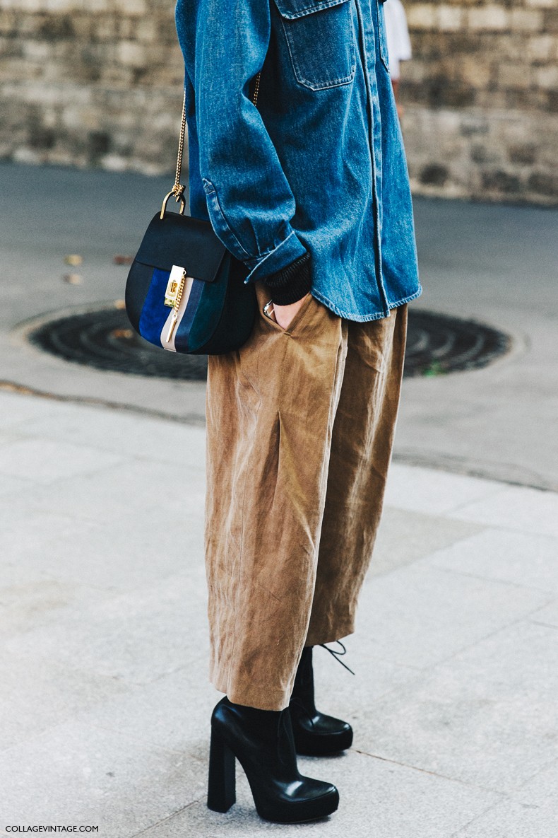 PFW-Paris_Fashion_Week-Spring_Summer_2016-Street_Style-Say_Cheese-Culotte-Camel-Denim_Shirt-Chloe_Bag-