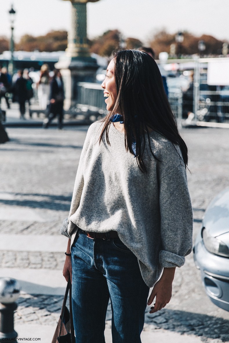 PFW-Paris_Fashion_Week-Spring_Summer_2016-Street_Style-Say_Cheese-Grey_Jumper-Bandana-Jeans-