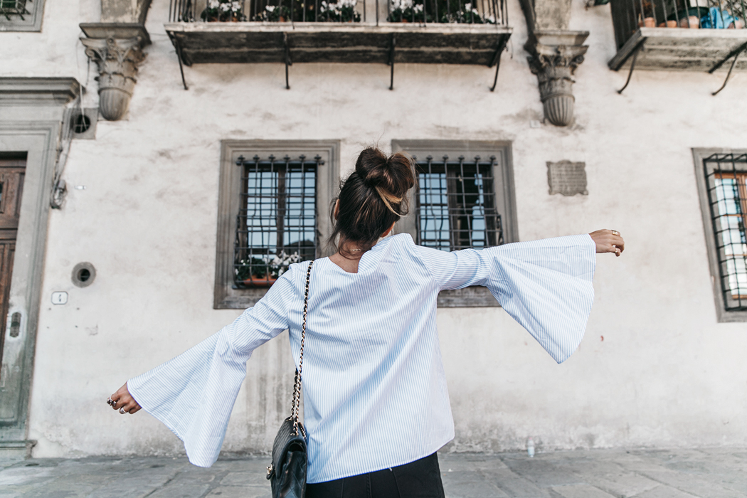 Florence-Collage_On_The_Road-Black_Jeans-Chanel_Slingback_Shoes-Blue_Shirt-Uterque-Topknot-Outfit-88