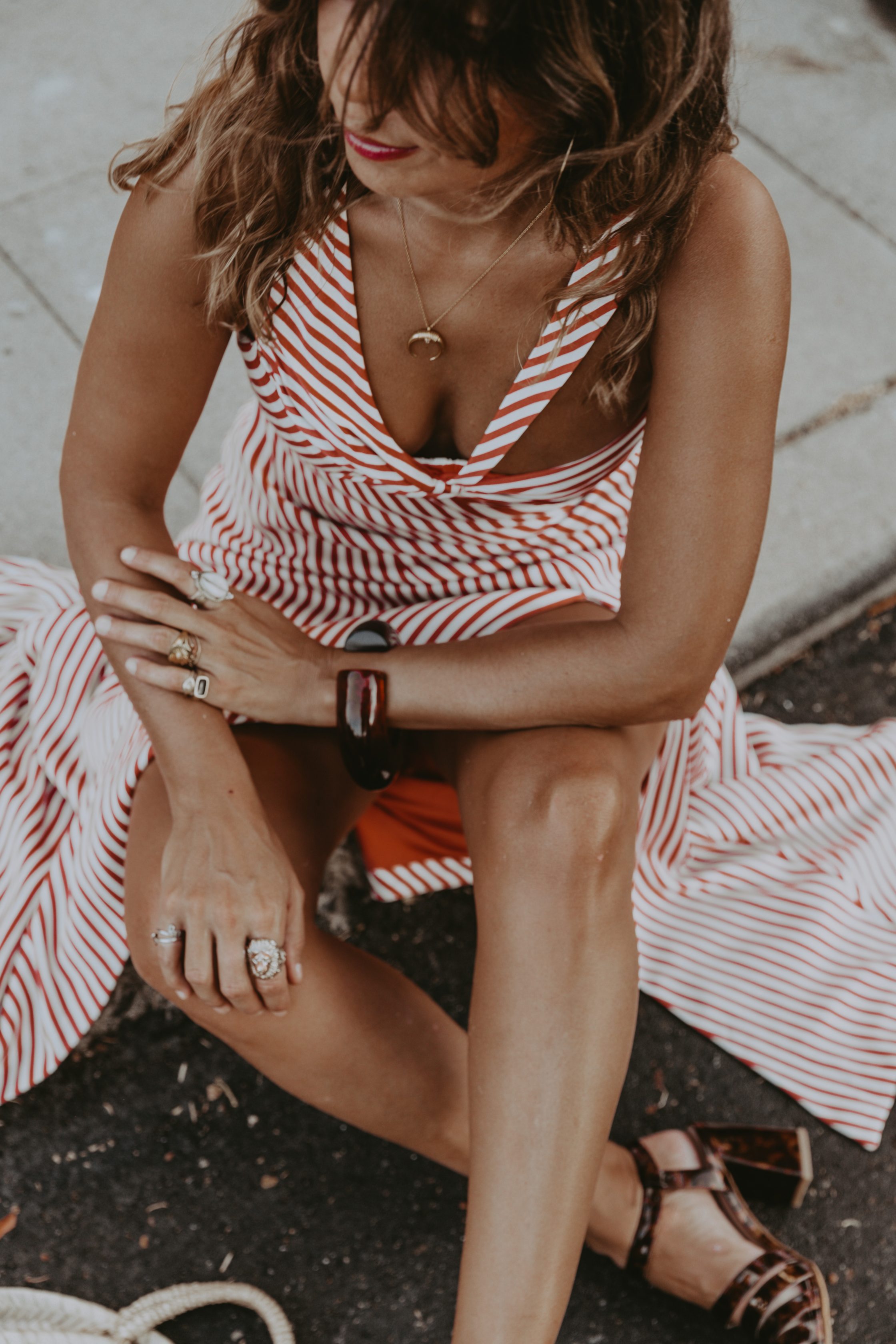 Sara Escudero for Collage Vintage is wearing a Jonathan Simkhai striped dress