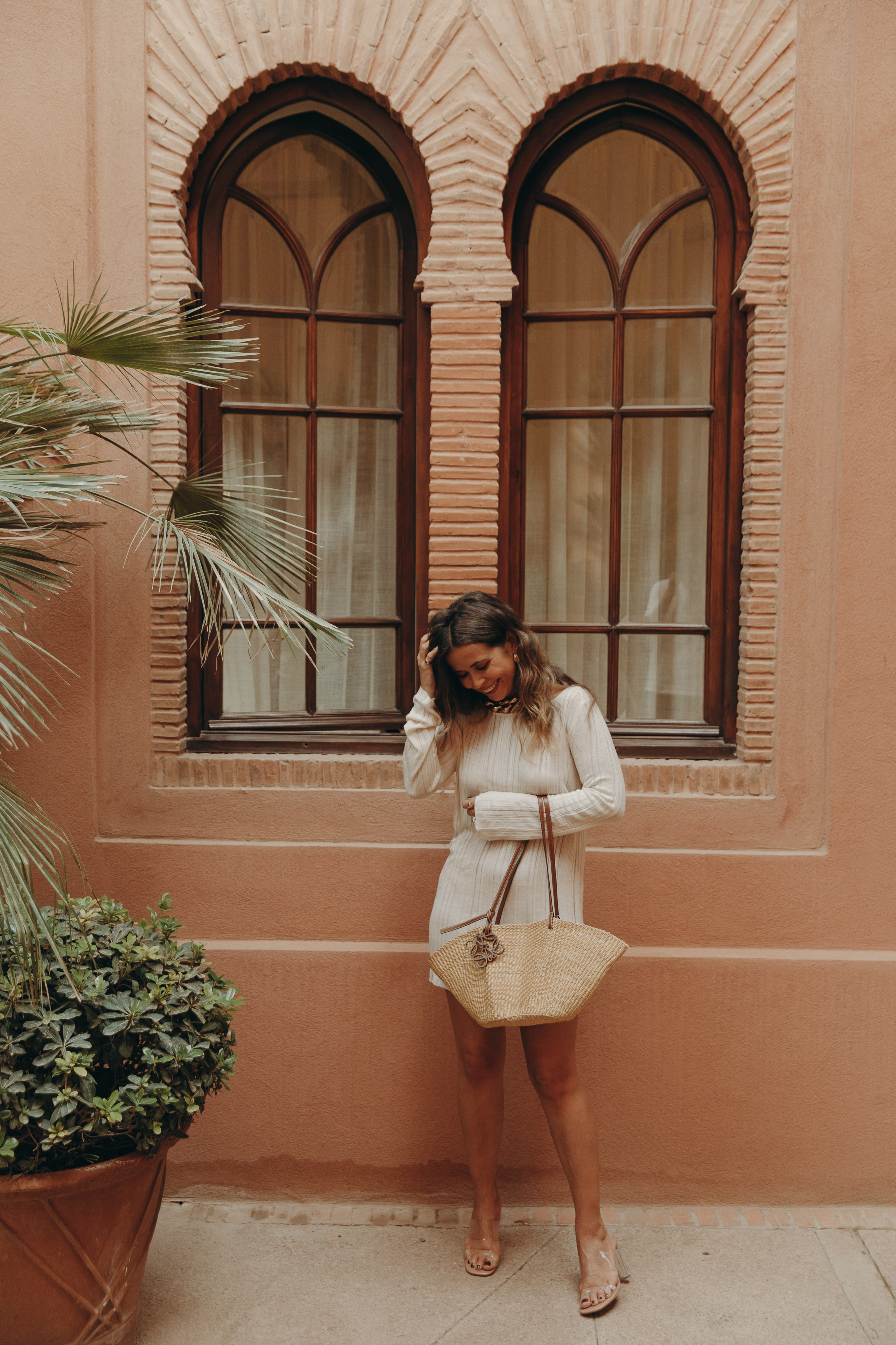 A day at the Royal Mansour Hotel Marrakech, wearing a Zara spring dress, Loewe basket bag and a chunky necklace