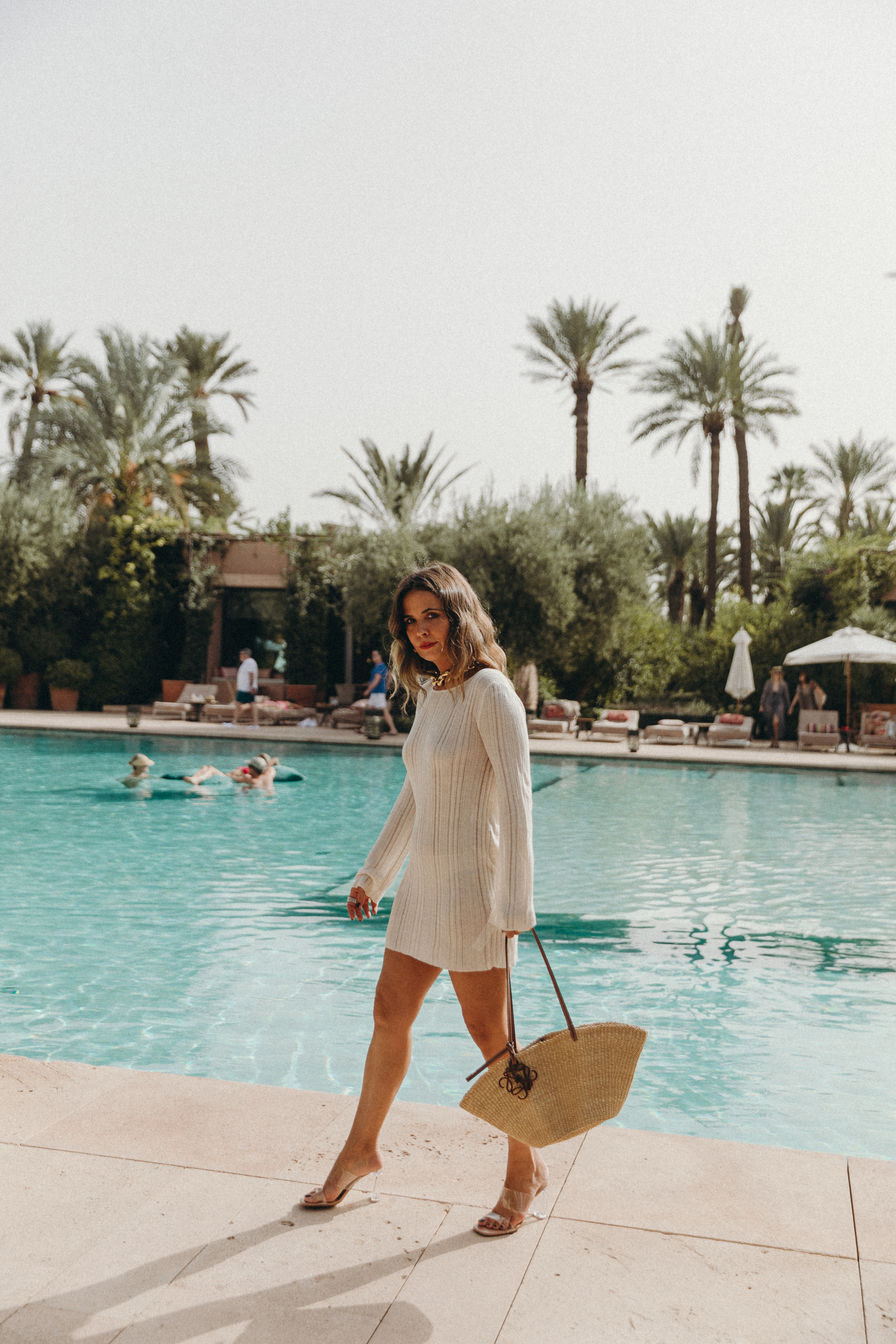 A day at the Royal Mansour Hotel Marrakech, wearing a Zara spring dress, Loewe basket bag and a chunky necklace